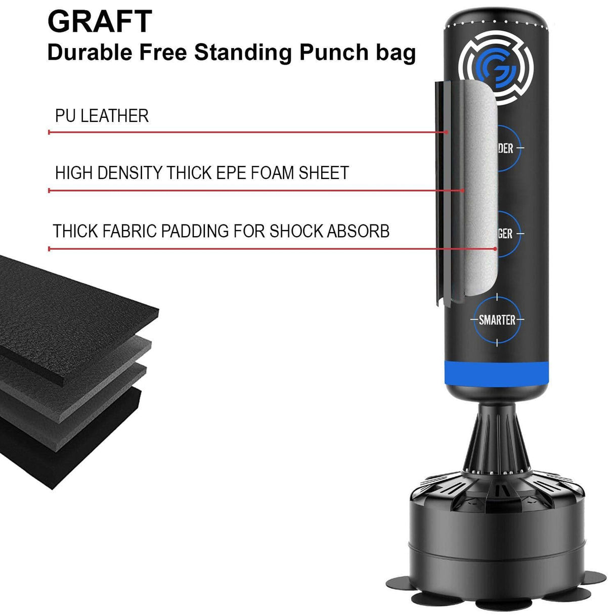 MAXSTRENGTH GFT103 6FT Freestanding Boxing Punch Bag Black/Blue