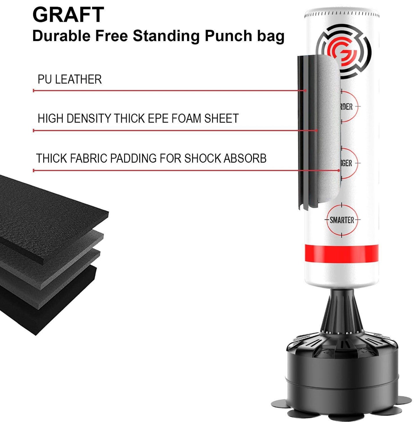MAXSTRENGTH GFT105 6FT Freestanding Punch Bag White