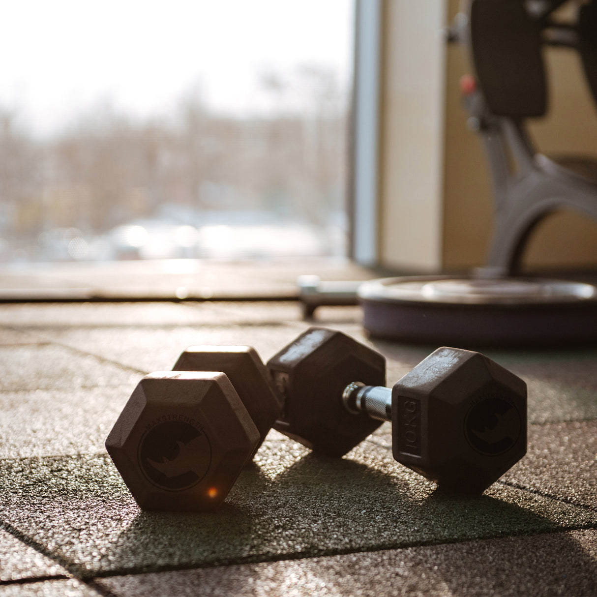 Rubber Coated hex dumbbells