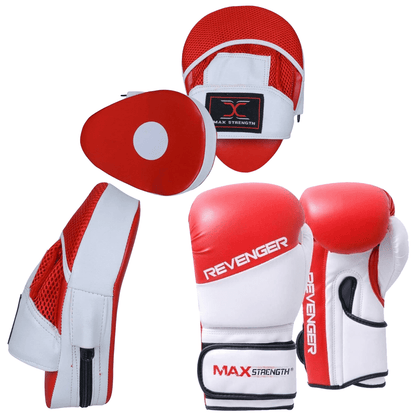 Red focus pad and boxing gloves