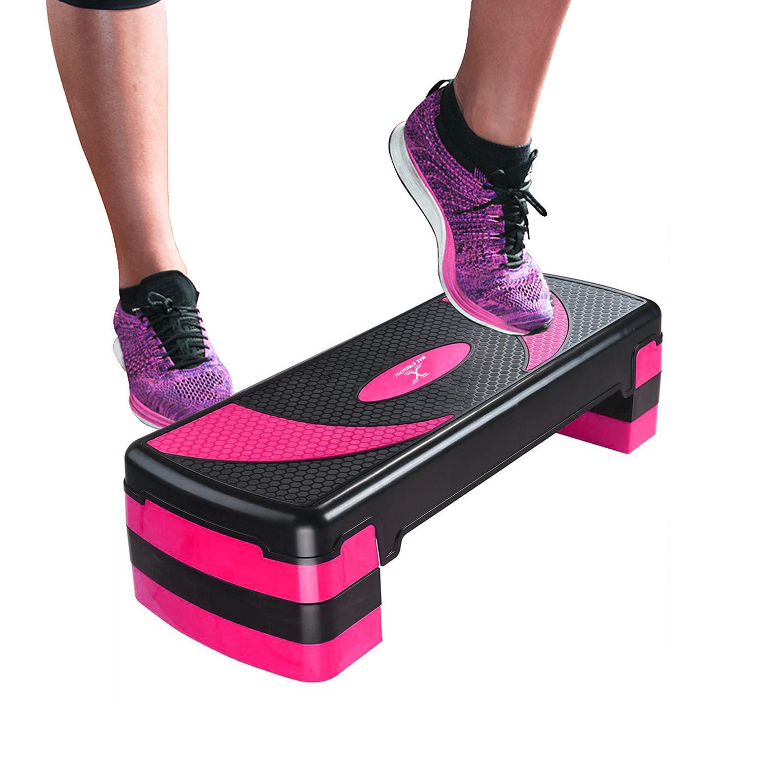 B Fit Big Size Aerobic Step - 2 Levels Height Adjustable (6/8 inch), Color  Red and Black Non Slip Rubber Surface, 200 kg Max - Fitness Stepper, Board